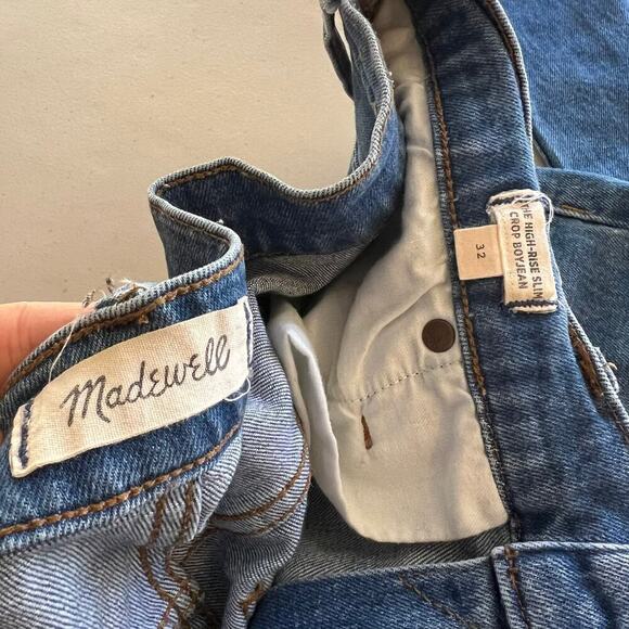 Madewell High Rise Slim Cropped Raw Hem The Boyjean Dark Wash Jeans 32 - Picture 8 of 10
